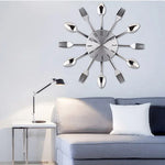 Horloge murale créative en acier inoxydable pour cuisine et salon avec couteau et fourchette, quartz