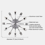 Horloge murale créative en acier inoxydable pour cuisine et salon avec couteau et fourchette, quartz