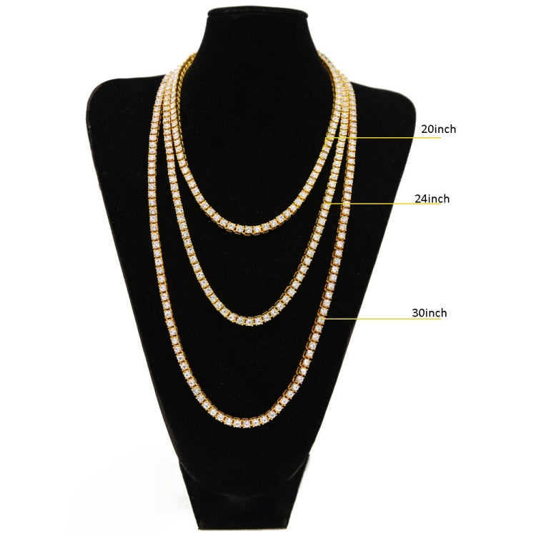 Collier Homme Hip Hop Punk Chaîne en Alliage Incrustée de Cristaux Rang Unique, Taille : 24 pouces, Taille : 24 pouces