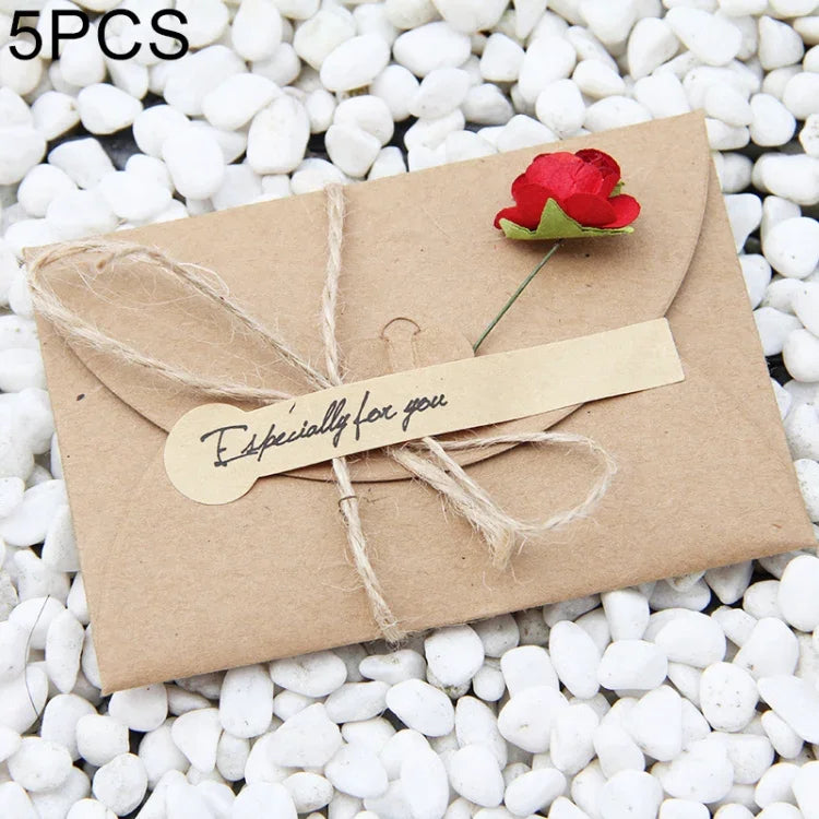 5 PCS Carte de vœux créative DIY en papier kraft rétro avec grandes fleurs séchées, carte d'anniversaire avec fleurs séchées