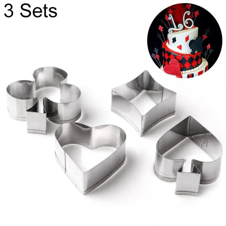 3 ensembles de moules à biscuits en acier inoxydable pour poker, cartes à jouer, moule à fondant pour gâteaux, emporte-pièces pique cœur, 3 ensembles