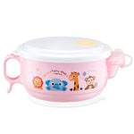 Bol Double Couche Style Dessin Animé 450ml Intérieur Acier Inoxydable et Extérieur Plastique avec Couvercle et Poignées pour Enfant de 2 à 9 Ans