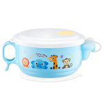 Bol Double Couche Style Dessin Animé 450ml Intérieur Acier Inoxydable et Extérieur Plastique avec Couvercle et Poignées pour Enfant de 2 à 9 Ans