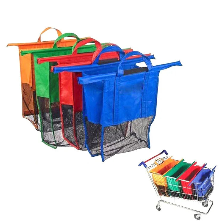 Lot de 4 sacs de courses portables non tissés pour chariot de supermarché, sacs de courses