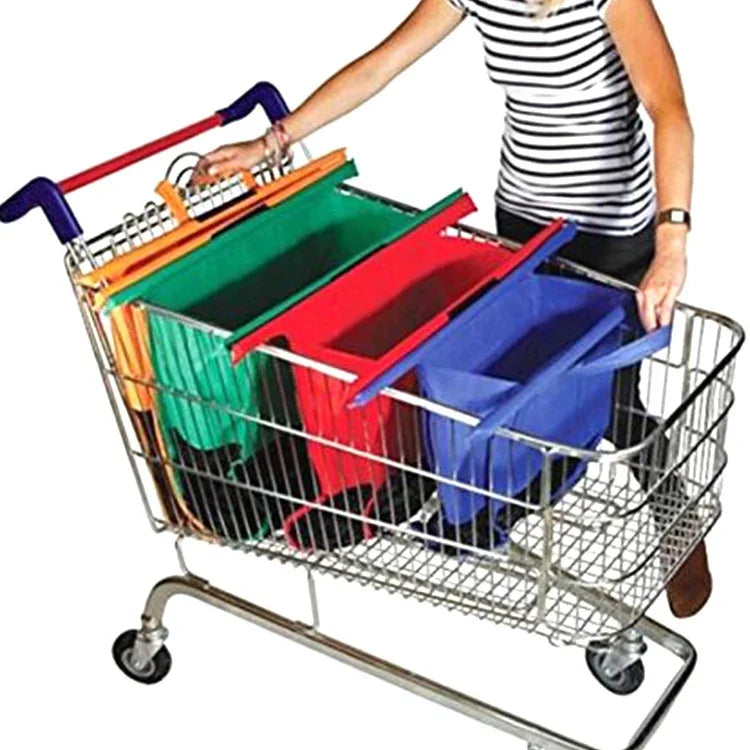 Lot de 4 sacs de courses portables non tissés pour chariot de supermarché, sacs de courses