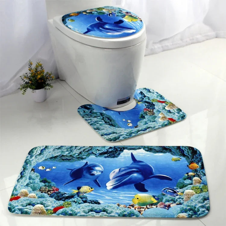 Ensemble de tapis de toilette trois pièces motif monde sous-marin style européen et américain