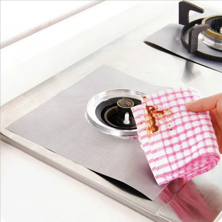 Plaque de protection et de nettoyage de surface de cuisinière en fibre ultra-fine pour four à gaz, taille : 27 x 27 cm, 0,12 mm (argent), 0,12 mm