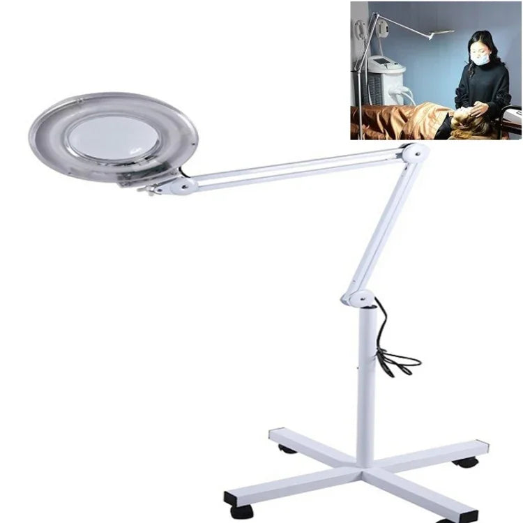 Loupe de table avec bras pivotant pliable 5X et lampe lumineuse pour le visage, le tatouage, les sourcils, les ongles et les soins de beauté, lumière blanche froide