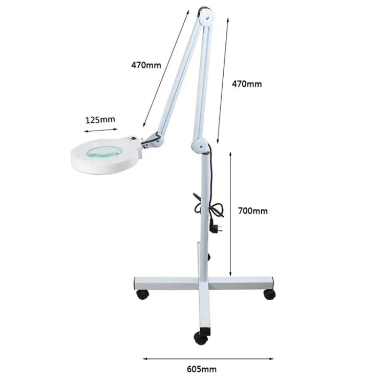 Loupe de table avec bras pivotant pliable 5X et lampe lumineuse pour le visage, le tatouage, les sourcils, les ongles et les soins de beauté, lumière blanche froide