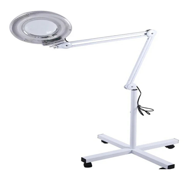 Loupe de table avec bras pivotant pliable 5X et lampe lumineuse pour le visage, le tatouage, les sourcils, les ongles et les soins de beauté, lumière blanche froide