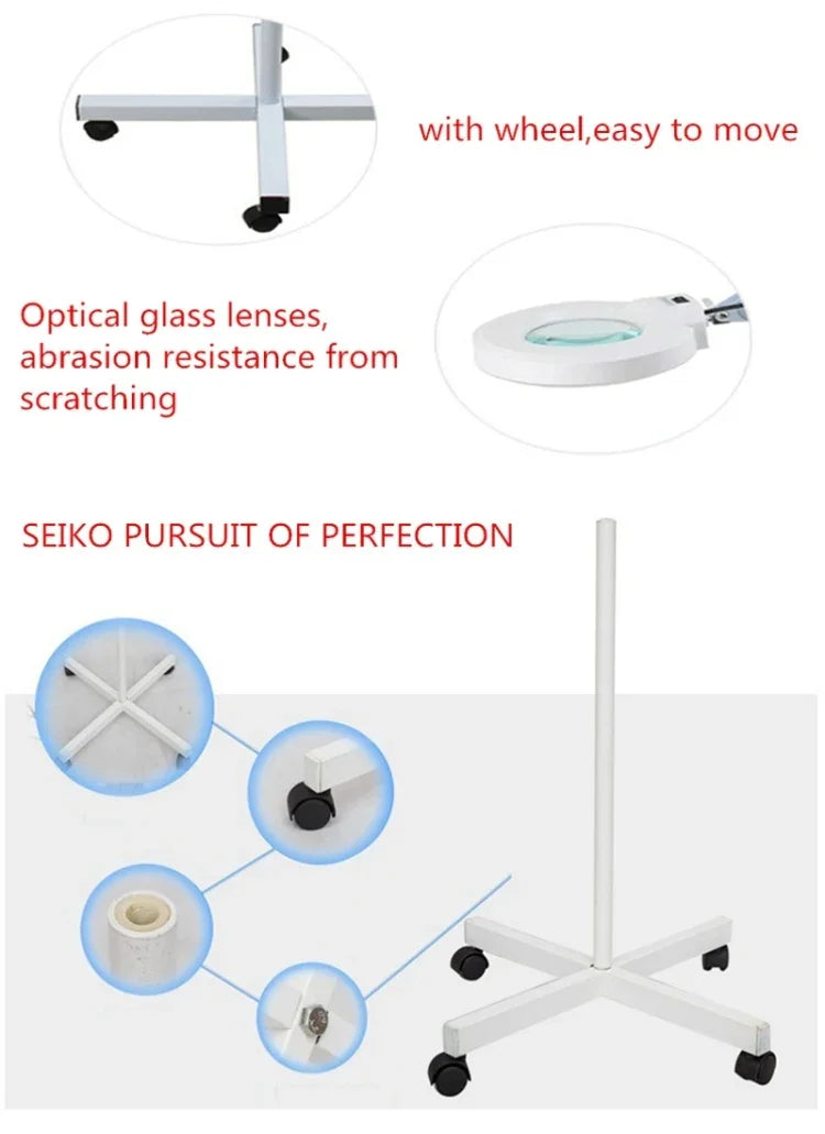 Loupe de table avec bras pivotant pliable 5X et lampe lumineuse pour le visage, le tatouage, les sourcils, les ongles et les soins de beauté, lumière blanche froide