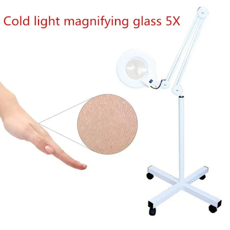 Loupe de table avec bras pivotant pliable 5X et lampe lumineuse pour le visage, le tatouage, les sourcils, les ongles et les soins de beauté, lumière blanche froide