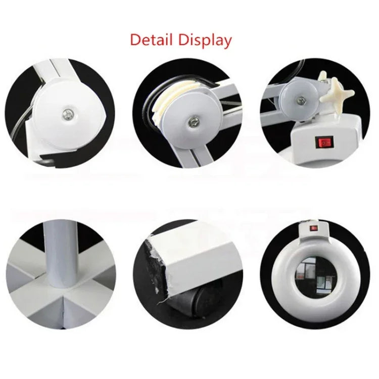 Loupe de table avec bras pivotant pliable 5X et lampe lumineuse pour le visage, le tatouage, les sourcils, les ongles et les soins de beauté, lumière blanche froide