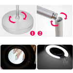 Loupe de table avec bras pivotant pliable 5X et lampe lumineuse pour le visage, le tatouage, les sourcils, les ongles et les soins de beauté, lumière blanche froide