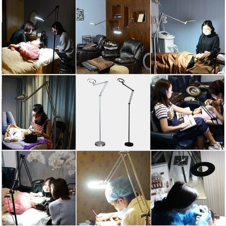 Loupe de table avec bras pivotant pliable 5X et lampe lumineuse pour le visage, le tatouage, les sourcils, les ongles et les soins de beauté, lumière blanche froide