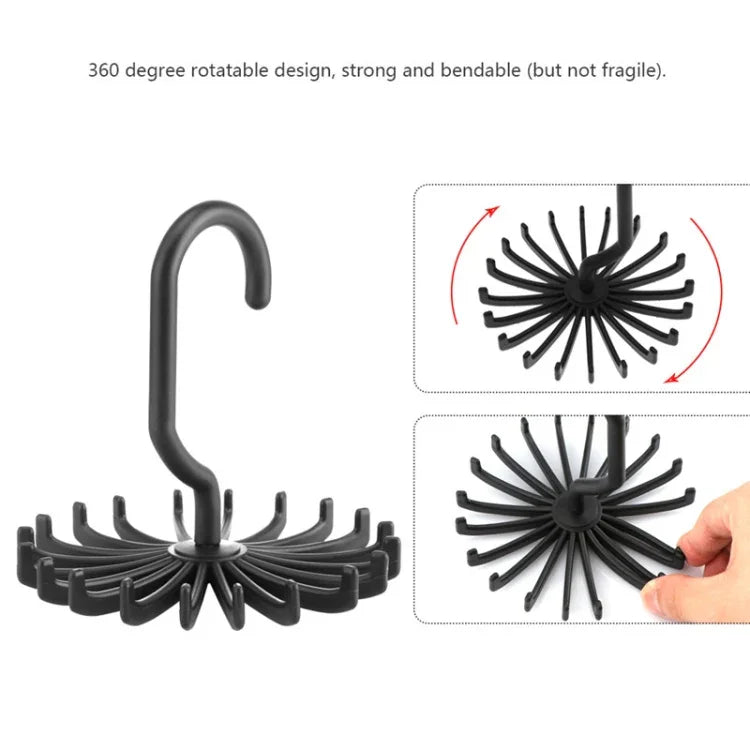 Porte-cravates rotatif à 360 degrés avec 20 griffes, porte-ceintures et écharpes, Taille : S, 20 griffes noir