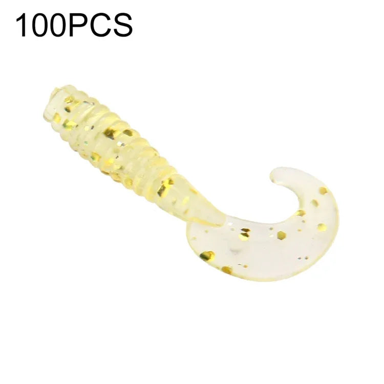 100 leurres de pêche artificiels en forme de têtards à longue queue à paillettes, longueur : 3,5 cm, forme de têtards à longue queue à paillettes