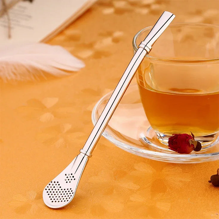 Paille filtrante en acier inoxydable pour feuilles de thé, infuseur à herbes, passoire à thé, cuillère à mélanger pour jus, café