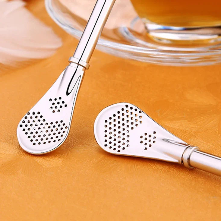 Paille filtrante en acier inoxydable pour feuilles de thé, infuseur à herbes, passoire à thé, cuillère à mélanger pour jus, café