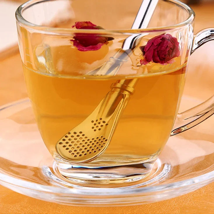 Paille filtrante en acier inoxydable pour feuilles de thé, infuseur à herbes, passoire à thé, cuillère à mélanger pour jus, café