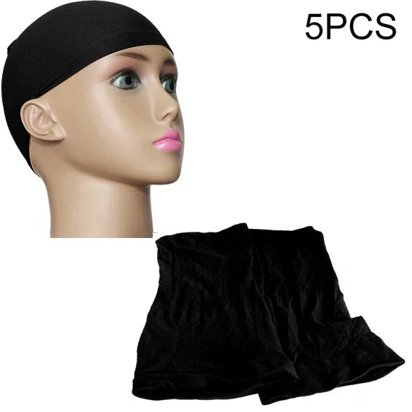 5 Pcs Chaussettes en Soie Élastique Filet à Cheveux Perruque Doublure Caps Snood Maille, B, Couleur: Noir, B, Couleur: Chair, B