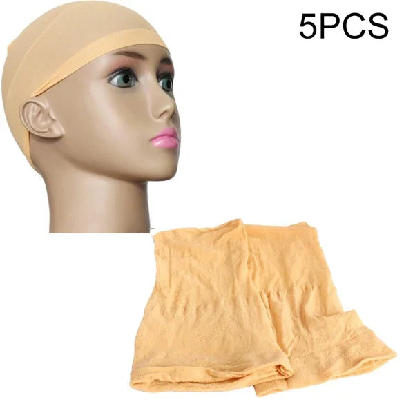 5 Pcs Chaussettes en Soie Élastique Filet à Cheveux Perruque Doublure Caps Snood Maille, B, Couleur: Noir, B, Couleur: Chair, B