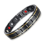 Bracelet magnétique de santé pour hommes, style européen et américain, en acier inoxydable et placage or, Taille : 12mm*22cm (Noir+Or)