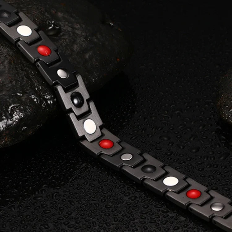 Bracelet magnétique de santé pour hommes, style européen et américain, en acier inoxydable et placage or, Taille : 12mm*22cm (Noir+Or)