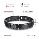 Bracelet magnétique de santé pour hommes, style européen et américain, en acier inoxydable et plaqué noir, taille : 12mm*22cm (noir)