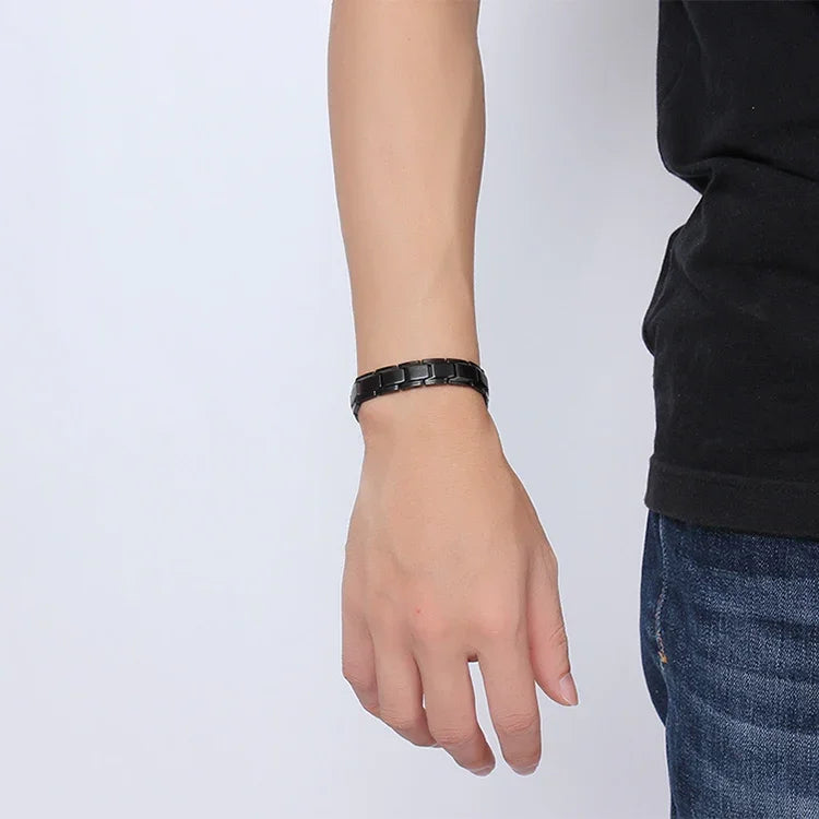 Bracelet magnétique de santé pour hommes, style européen et américain, en acier inoxydable et plaqué noir, taille : 12mm*22cm (noir)