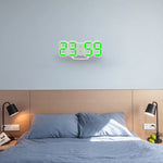 Grande horloge murale numérique LED 3D multifonction avec fonction snooze, affichage 12/24 heures pour maison, cuisine, bureau, DC 5V, certifiée CE, corps blanc caractères verts, corps blanc caractères bleus, corps blanc caractères rouges