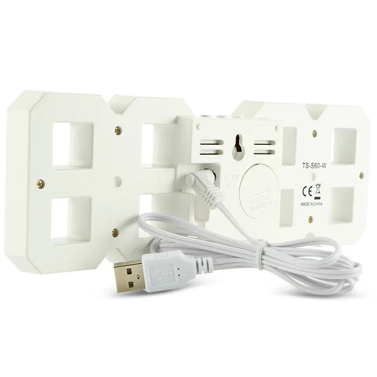 Grande horloge murale numérique LED 3D multifonction avec fonction snooze, affichage 12/24 heures pour maison, cuisine, bureau, DC 5V, certifiée CE, corps blanc caractères verts, corps blanc caractères bleus, corps blanc caractères rouges