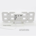 Grande horloge murale numérique LED 3D multifonction avec fonction snooze, affichage 12/24 heures pour maison, cuisine, bureau, DC 5V, certifiée CE, corps blanc caractères verts, corps blanc caractères bleus, corps blanc caractères rouges