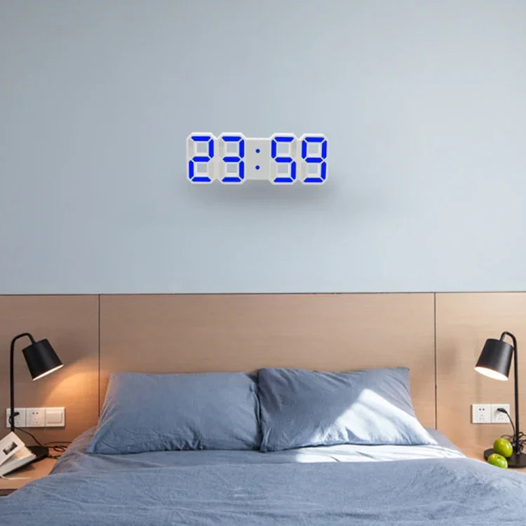 Grande horloge murale numérique LED 3D multifonction avec fonction snooze, affichage 12/24 heures pour maison, cuisine, bureau, DC 5V, certifiée CE, corps blanc caractères verts, corps blanc caractères bleus, corps blanc caractères rouges