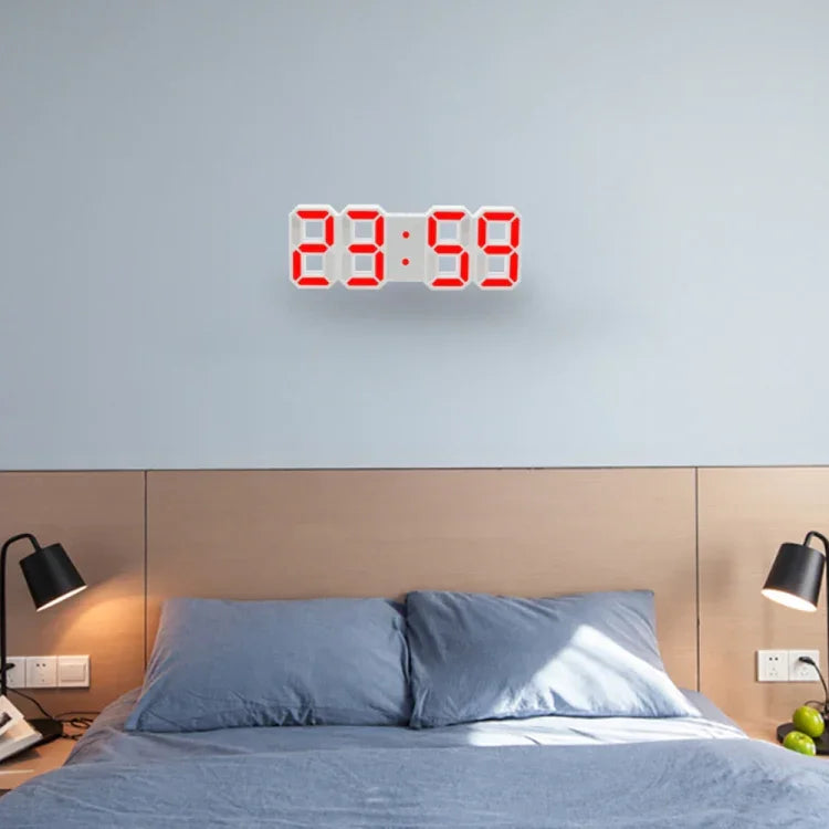 Grande horloge murale numérique LED 3D multifonction avec fonction snooze, affichage 12/24 heures pour maison, cuisine, bureau, DC 5V, certifiée CE, corps blanc caractères verts, corps blanc caractères bleus, corps blanc caractères rouges
