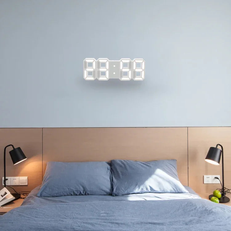 Grande horloge murale numérique LED 3D multifonction avec fonction snooze, affichage 12/24 heures pour maison, cuisine, bureau, DC 5V, certifiée CE, corps blanc caractères verts, corps blanc caractères bleus, corps blanc caractères rouges