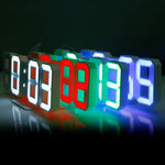 Grande horloge murale numérique LED 3D multifonction avec fonction snooze, affichage 12/24 heures pour maison, cuisine, bureau, DC 5V, certifiée CE, corps blanc caractères verts, corps blanc caractères bleus, corps blanc caractères rouges