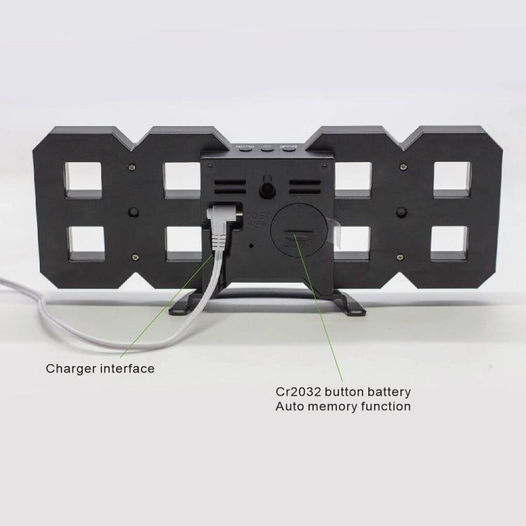 Grande horloge murale numérique multifonction 3D LED avec fonction snooze, affichage 12/24 heures pour maison, cuisine, bureau, DC 5V, certifiée CE, corps noir caractères verts, corps noir caractères bleus, corps noir caractères blancs