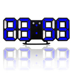 Grande horloge murale numérique multifonction 3D LED avec fonction snooze, affichage 12/24 heures pour maison, cuisine, bureau, DC 5V, certifiée CE, corps noir caractères verts, corps noir caractères bleus, corps noir caractères blancs
