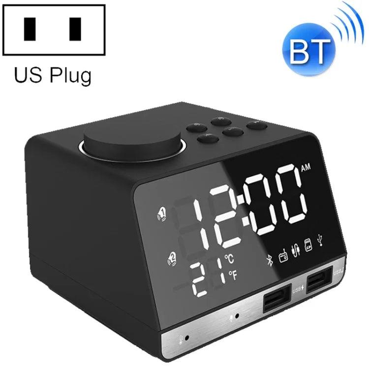 Horloge réveil enceinte Bluetooth K11, horloge musicale numérique créative avec affichage radio, double interface USB, support disque U / carte TF / FM / AUX, prise US, prise US(Noir), prise US(Blanc)