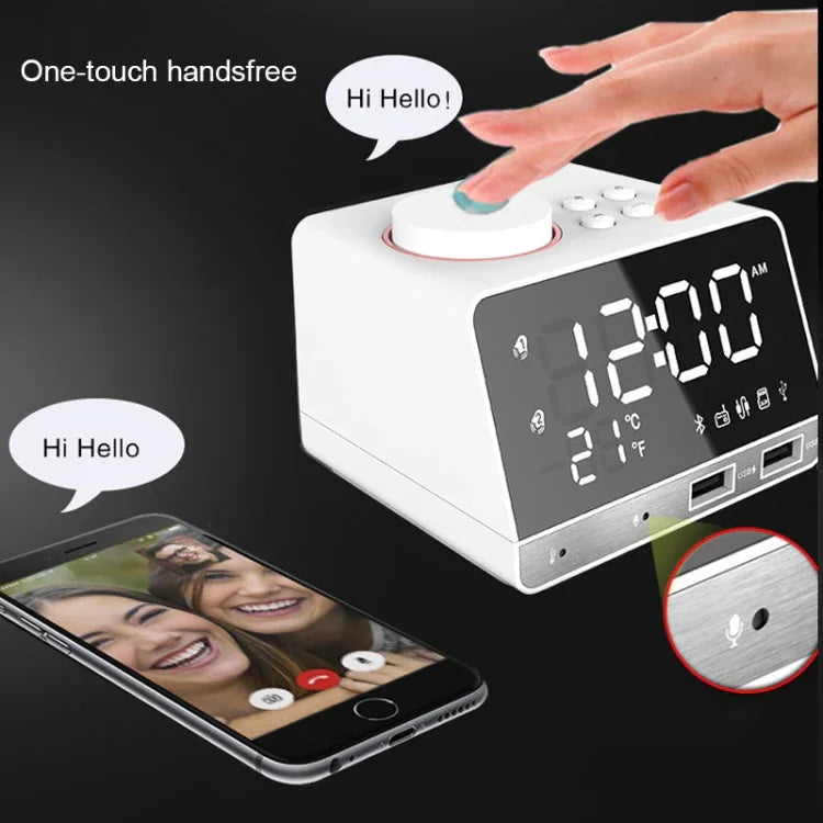 Horloge réveil enceinte Bluetooth K11, horloge musicale numérique créative avec affichage radio, double interface USB, support disque U / carte TF / FM / AUX, prise US, prise US(Noir), prise US(Blanc)