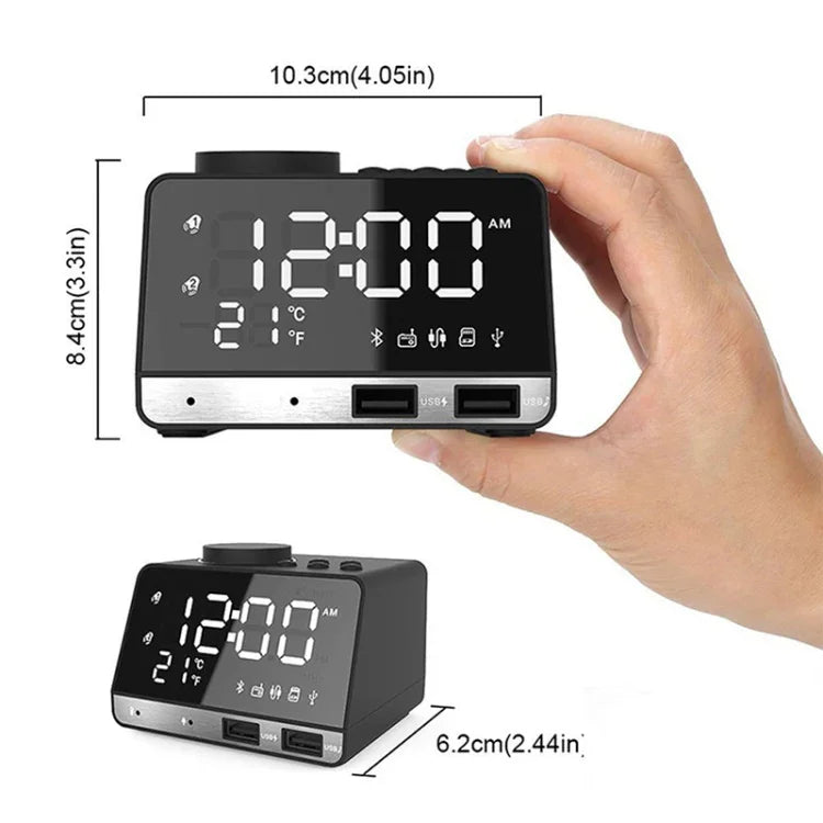 Horloge réveil enceinte Bluetooth K11, horloge musicale numérique créative avec affichage radio, double interface USB, support disque U / carte TF / FM / AUX, prise US, prise US(Noir), prise US(Blanc)