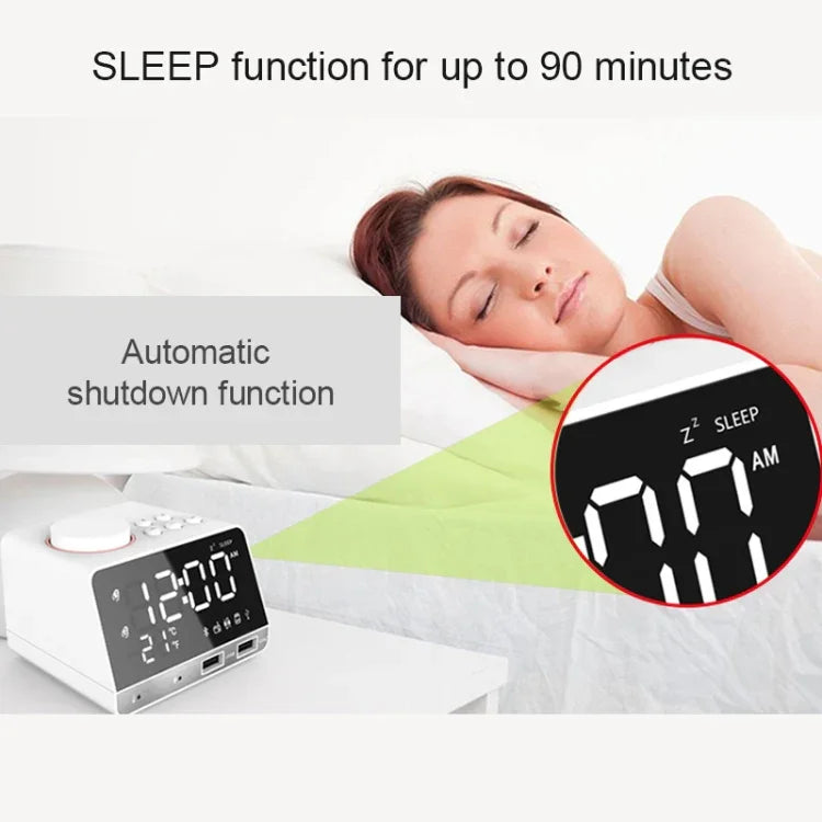 Horloge réveil enceinte Bluetooth K11, horloge musicale numérique créative avec affichage radio, double interface USB, support disque U / carte TF / FM / AUX, prise US, prise US(Noir), prise US(Blanc)