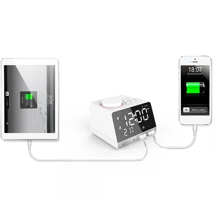 Horloge réveil enceinte Bluetooth K11, horloge musicale numérique créative avec affichage radio, double interface USB, support disque U / carte TF / FM / AUX, prise US, prise US(Noir), prise US(Blanc)