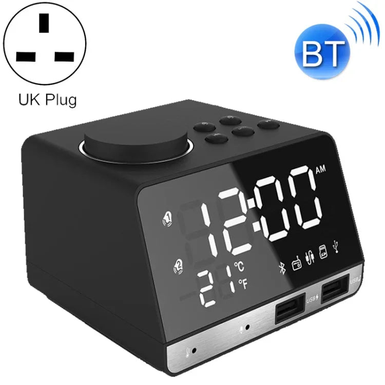 Horloge réveil enceinte Bluetooth K11, horloge musicale numérique créative avec affichage radio, double interface USB, support disque U / carte TF / FM / AUX, prise UK, prise UK(Noir), prise UK(Blanc)
