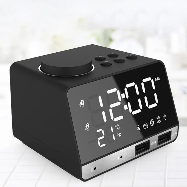 Horloge réveil enceinte Bluetooth K11, horloge musicale numérique créative avec affichage radio, double interface USB, support disque U / carte TF / FM / AUX, prise UK, prise UK(Noir), prise UK(Blanc)