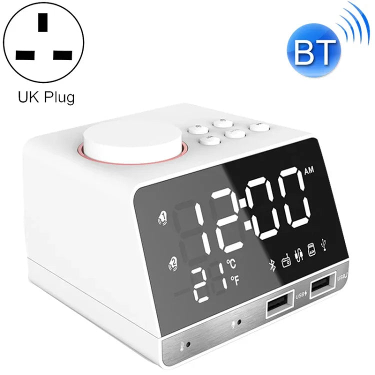 Horloge réveil enceinte Bluetooth K11, horloge musicale numérique créative avec affichage radio, double interface USB, support disque U / carte TF / FM / AUX, prise UK, prise UK(Noir), prise UK(Blanc)