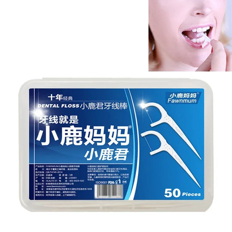Fawnmum fil dentaire plat ultra-fin de sécurité cure-dents à fil, 50pcs/boîte, 2 boîtes / (50pcs)