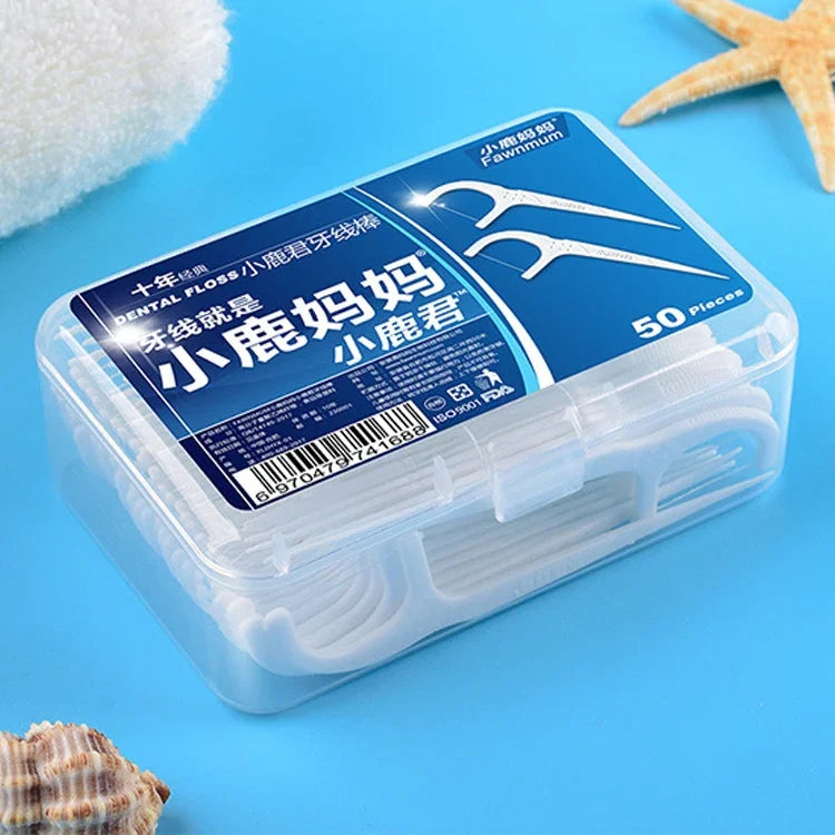 Fawnmum fil dentaire plat ultra-fin de sécurité cure-dents à fil, 50pcs/boîte, 2 boîtes / (50pcs)