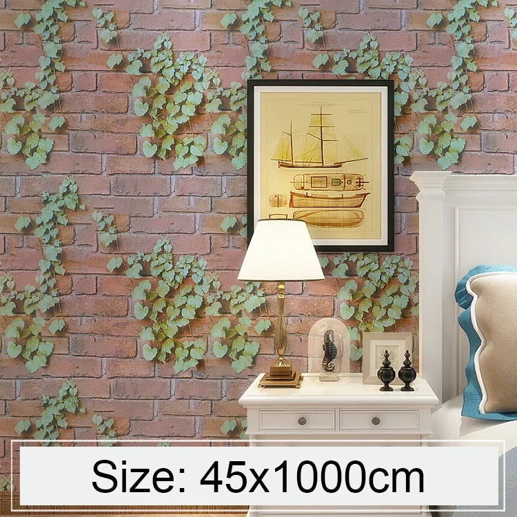 Papier peint autocollant décoratif créatif en brique de pierre Parthenocissus 3D, chambre, salon, mur, rouleau de papier peint étanche, taille : 45 x 1000cm, Parthenocissus 3D
